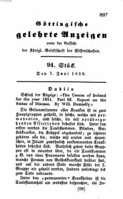 Göttingische gelehrte Anzeigen (Göttingische Zeitungen von gelehrten Sachen) Samstag 7. Juni 1856