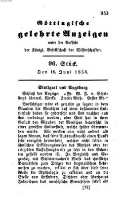 Göttingische gelehrte Anzeigen (Göttingische Zeitungen von gelehrten Sachen) Montag 16. Juni 1856