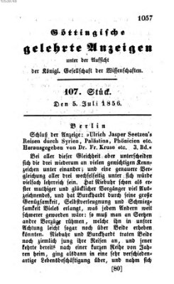 Göttingische gelehrte Anzeigen (Göttingische Zeitungen von gelehrten Sachen) Samstag 5. Juli 1856