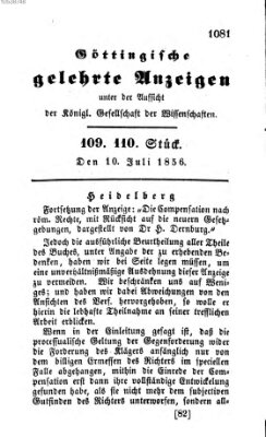 Göttingische gelehrte Anzeigen (Göttingische Zeitungen von gelehrten Sachen) Donnerstag 10. Juli 1856