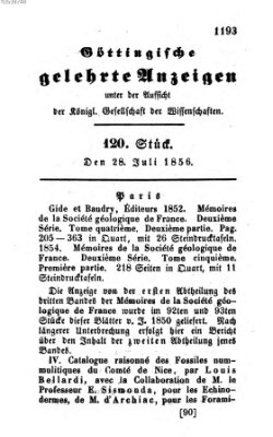 Göttingische gelehrte Anzeigen (Göttingische Zeitungen von gelehrten Sachen) Montag 28. Juli 1856