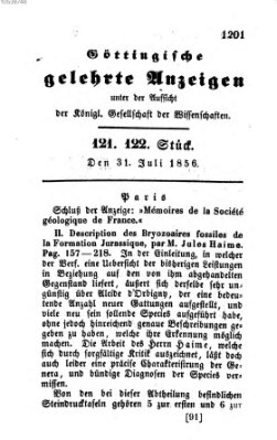 Göttingische gelehrte Anzeigen (Göttingische Zeitungen von gelehrten Sachen) Donnerstag 31. Juli 1856