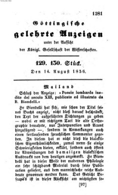 Göttingische gelehrte Anzeigen (Göttingische Zeitungen von gelehrten Sachen) Donnerstag 14. August 1856