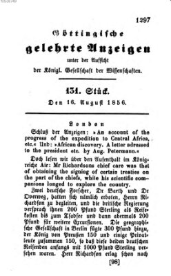 Göttingische gelehrte Anzeigen (Göttingische Zeitungen von gelehrten Sachen) Samstag 16. August 1856