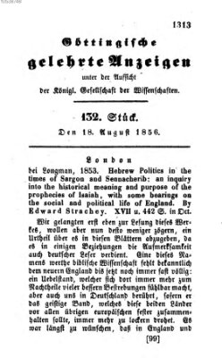 Göttingische gelehrte Anzeigen (Göttingische Zeitungen von gelehrten Sachen) Montag 18. August 1856