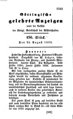 Göttingische gelehrte Anzeigen (Göttingische Zeitungen von gelehrten Sachen) Montag 25. August 1856