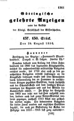 Göttingische gelehrte Anzeigen (Göttingische Zeitungen von gelehrten Sachen) Donnerstag 28. August 1856