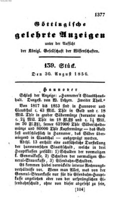 Göttingische gelehrte Anzeigen (Göttingische Zeitungen von gelehrten Sachen) Samstag 30. August 1856