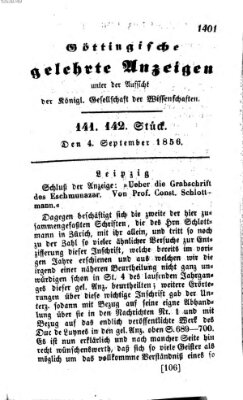 Göttingische gelehrte Anzeigen (Göttingische Zeitungen von gelehrten Sachen) Donnerstag 4. September 1856