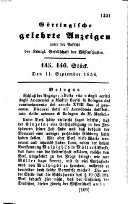 Göttingische gelehrte Anzeigen (Göttingische Zeitungen von gelehrten Sachen) Donnerstag 11. September 1856