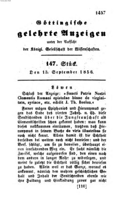 Göttingische gelehrte Anzeigen (Göttingische Zeitungen von gelehrten Sachen) Samstag 13. September 1856