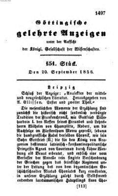 Göttingische gelehrte Anzeigen (Göttingische Zeitungen von gelehrten Sachen) Samstag 20. September 1856