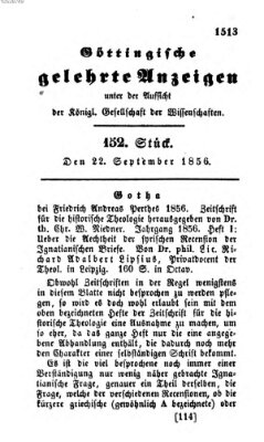 Göttingische gelehrte Anzeigen (Göttingische Zeitungen von gelehrten Sachen) Montag 22. September 1856