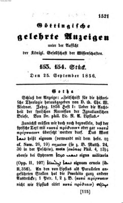 Göttingische gelehrte Anzeigen (Göttingische Zeitungen von gelehrten Sachen) Donnerstag 25. September 1856