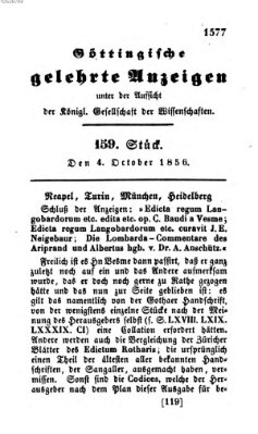 Göttingische gelehrte Anzeigen (Göttingische Zeitungen von gelehrten Sachen) Samstag 4. Oktober 1856