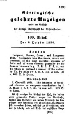 Göttingische gelehrte Anzeigen (Göttingische Zeitungen von gelehrten Sachen) Montag 6. Oktober 1856