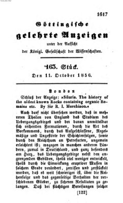 Göttingische gelehrte Anzeigen (Göttingische Zeitungen von gelehrten Sachen) Samstag 11. Oktober 1856