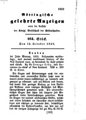 Göttingische gelehrte Anzeigen (Göttingische Zeitungen von gelehrten Sachen) Montag 13. Oktober 1856