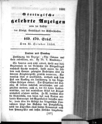 Göttingische gelehrte Anzeigen (Göttingische Zeitungen von gelehrten Sachen) Donnerstag 23. Oktober 1856