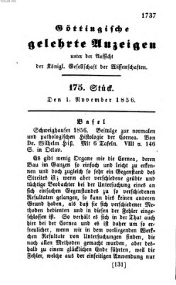 Göttingische gelehrte Anzeigen (Göttingische Zeitungen von gelehrten Sachen) Samstag 1. November 1856