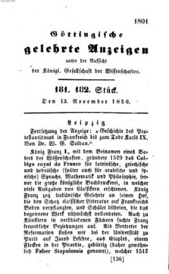 Göttingische gelehrte Anzeigen (Göttingische Zeitungen von gelehrten Sachen) Donnerstag 13. November 1856