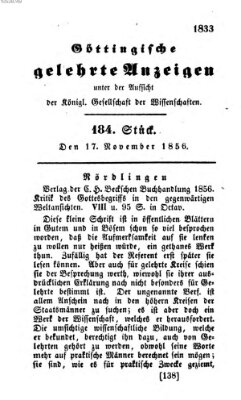 Göttingische gelehrte Anzeigen (Göttingische Zeitungen von gelehrten Sachen) Montag 17. November 1856