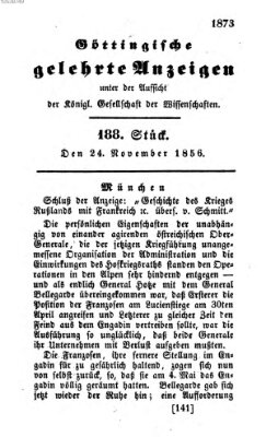 Göttingische gelehrte Anzeigen (Göttingische Zeitungen von gelehrten Sachen) Montag 24. November 1856