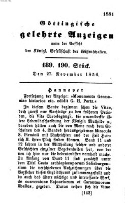 Göttingische gelehrte Anzeigen (Göttingische Zeitungen von gelehrten Sachen) Donnerstag 27. November 1856