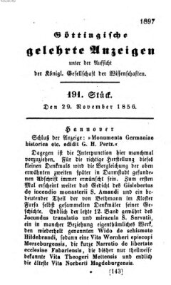 Göttingische gelehrte Anzeigen (Göttingische Zeitungen von gelehrten Sachen) Samstag 29. November 1856