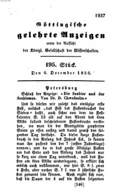 Göttingische gelehrte Anzeigen (Göttingische Zeitungen von gelehrten Sachen) Samstag 6. Dezember 1856