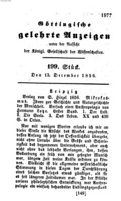 Göttingische gelehrte Anzeigen (Göttingische Zeitungen von gelehrten Sachen) Samstag 13. Dezember 1856