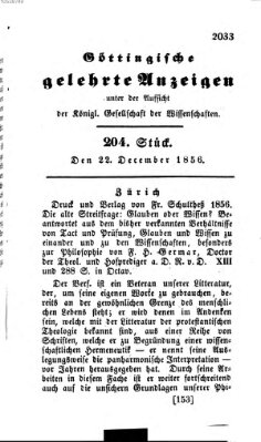 Göttingische gelehrte Anzeigen (Göttingische Zeitungen von gelehrten Sachen) Montag 22. Dezember 1856