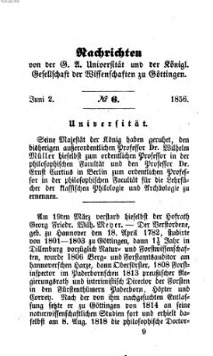 Göttingische gelehrte Anzeigen (Göttingische Zeitungen von gelehrten Sachen) Montag 2. Juni 1856