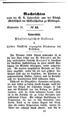 Göttingische gelehrte Anzeigen (Göttingische Zeitungen von gelehrten Sachen) Montag 15. September 1856