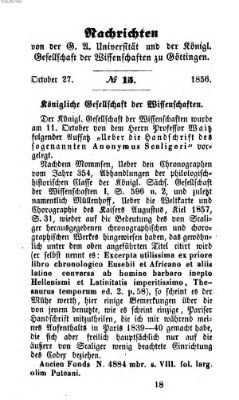 Göttingische gelehrte Anzeigen (Göttingische Zeitungen von gelehrten Sachen) Montag 27. Oktober 1856