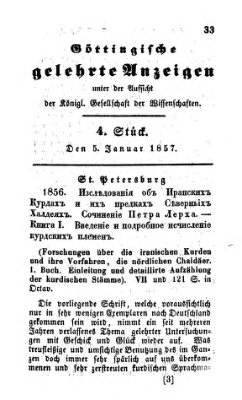 Göttingische gelehrte Anzeigen (Göttingische Zeitungen von gelehrten Sachen) Montag 5. Januar 1857