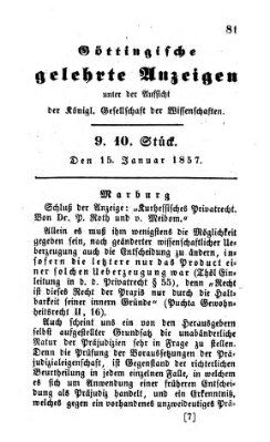 Göttingische gelehrte Anzeigen (Göttingische Zeitungen von gelehrten Sachen) Donnerstag 15. Januar 1857