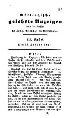 Göttingische gelehrte Anzeigen (Göttingische Zeitungen von gelehrten Sachen) Samstag 24. Januar 1857