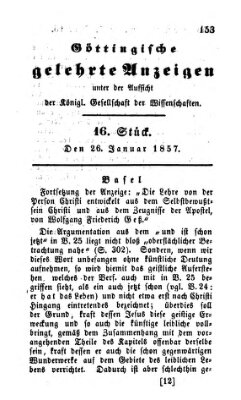 Göttingische gelehrte Anzeigen (Göttingische Zeitungen von gelehrten Sachen) Montag 26. Januar 1857