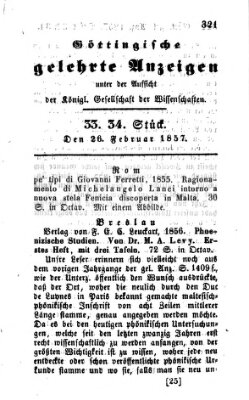 Göttingische gelehrte Anzeigen (Göttingische Zeitungen von gelehrten Sachen) Donnerstag 26. Februar 1857