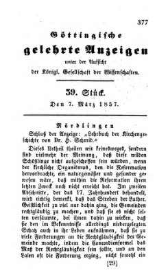 Göttingische gelehrte Anzeigen (Göttingische Zeitungen von gelehrten Sachen) Samstag 7. März 1857