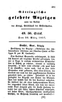 Göttingische gelehrte Anzeigen (Göttingische Zeitungen von gelehrten Sachen) Donnerstag 26. März 1857