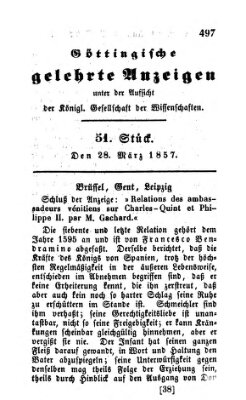 Göttingische gelehrte Anzeigen (Göttingische Zeitungen von gelehrten Sachen) Samstag 28. März 1857