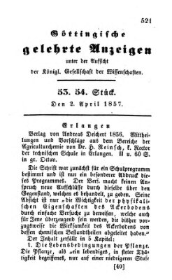 Göttingische gelehrte Anzeigen (Göttingische Zeitungen von gelehrten Sachen) Donnerstag 2. April 1857