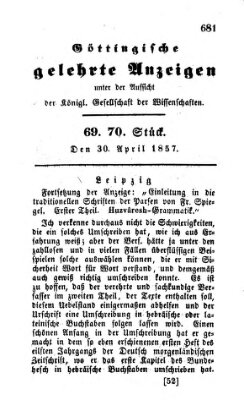 Göttingische gelehrte Anzeigen (Göttingische Zeitungen von gelehrten Sachen) Donnerstag 30. April 1857