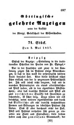 Göttingische gelehrte Anzeigen (Göttingische Zeitungen von gelehrten Sachen) Samstag 2. Mai 1857