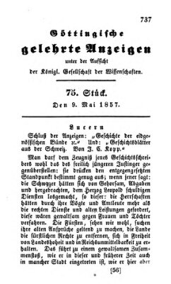 Göttingische gelehrte Anzeigen (Göttingische Zeitungen von gelehrten Sachen) Samstag 9. Mai 1857