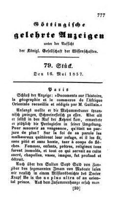 Göttingische gelehrte Anzeigen (Göttingische Zeitungen von gelehrten Sachen) Samstag 16. Mai 1857