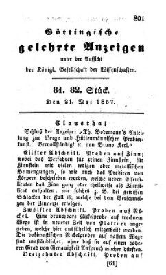 Göttingische gelehrte Anzeigen (Göttingische Zeitungen von gelehrten Sachen) Donnerstag 21. Mai 1857