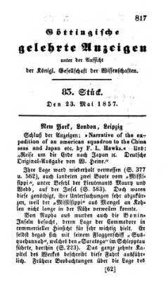 Göttingische gelehrte Anzeigen (Göttingische Zeitungen von gelehrten Sachen) Samstag 23. Mai 1857